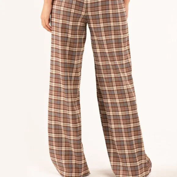 RSQ Womens Wide Leg Brown Plaid Pants/NWT/S - Picture 4 of 16